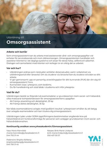 YA infoblad omsorgsassistent 2023