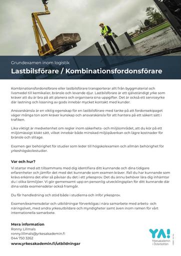 YA infoblad lastbilsförare/kombinationsförare 2024