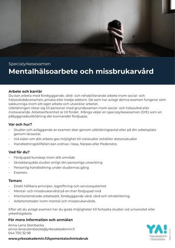 YA infoblad SYE mentalhälsoarbe  och missbrukarvård 2023