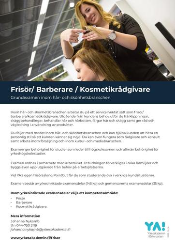 Frisör, Barbeare, Kosmetikrådgivare 2023